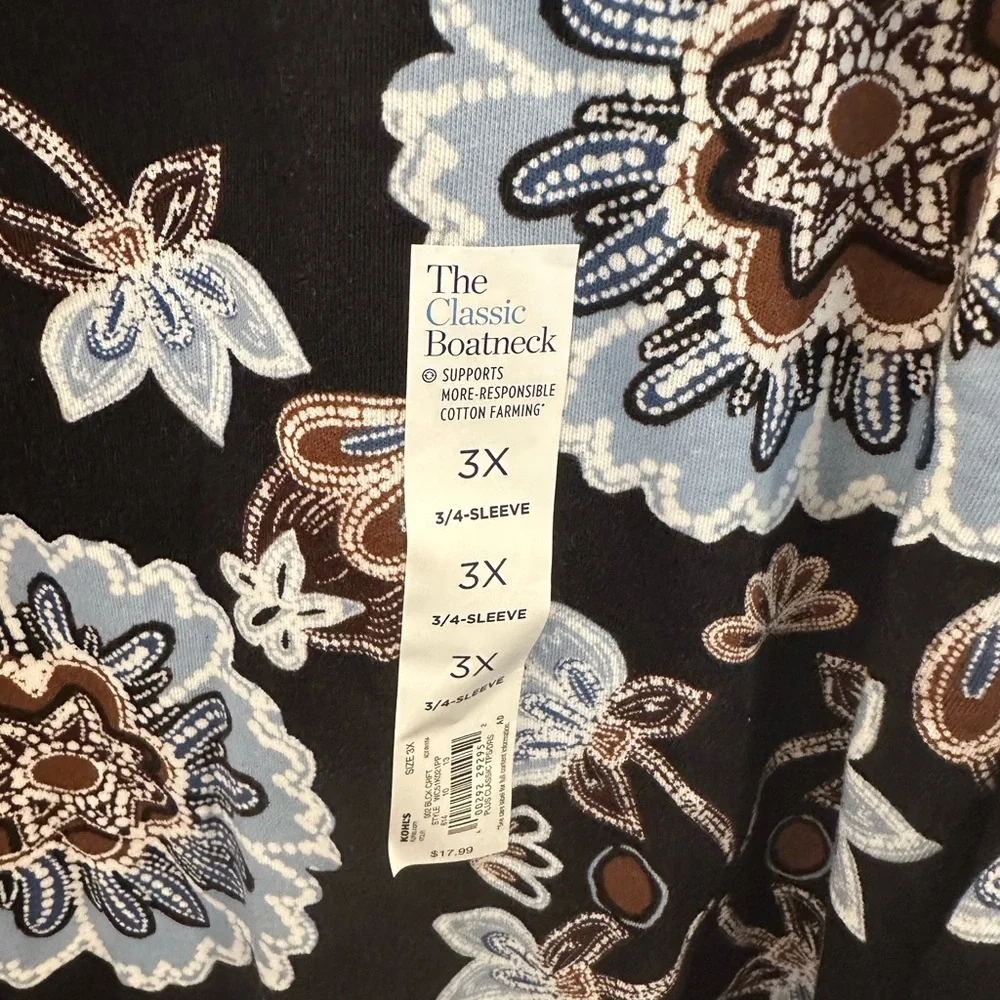 Croft & Barrow Floral Long Sleeve Top - Black, Blue, and Brown - Picture 2 of 4